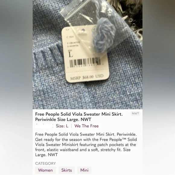 NWT Free People Viola Stylish Blue Knit Skirt L - Picture 8 of 8